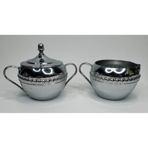 Vintage Irvinware Sugar & Creamer Serving Set Chrome Tone Makers‎ Mark MCM USA